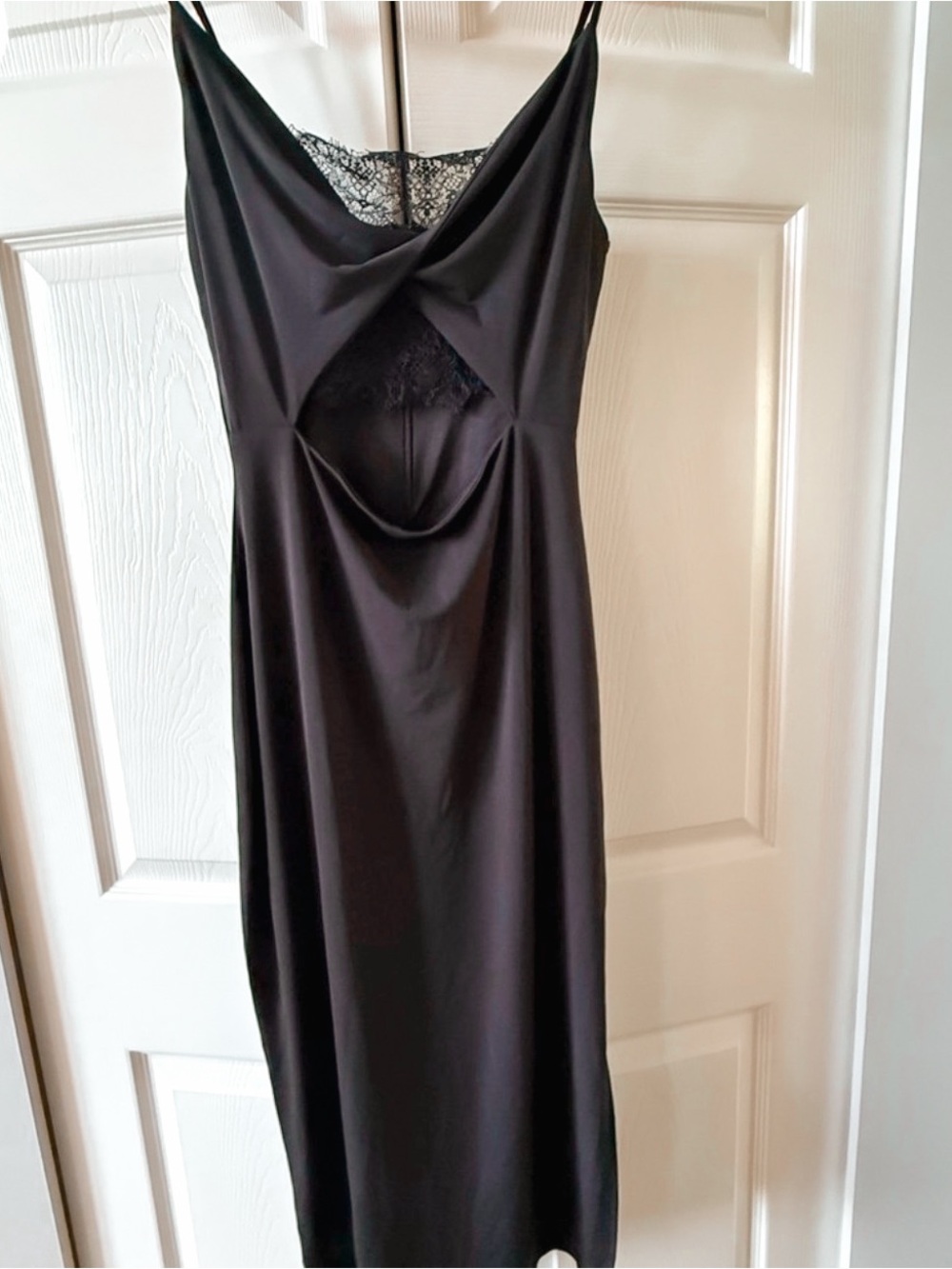 Dynamite Black Midi Slip Dress | Lace & Keyhole Detail | Size S